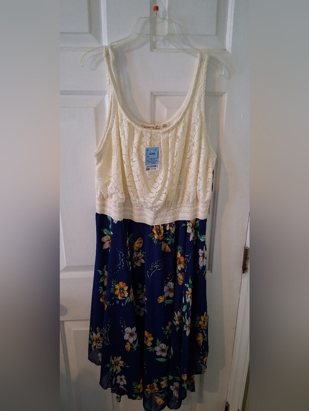 Liberty Love Cream Lace Top Navy Floral Maxi Dress